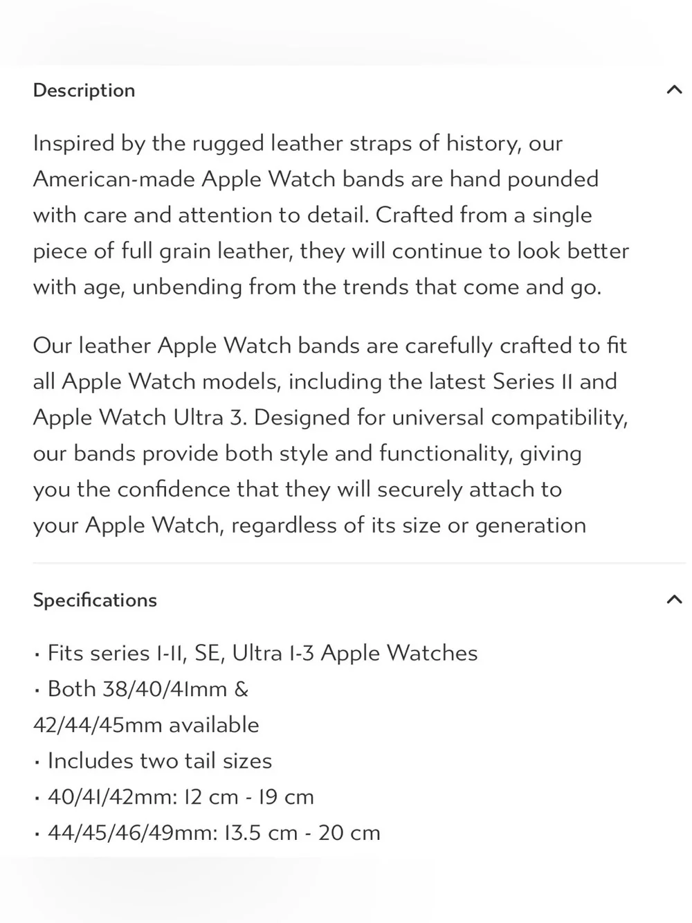 Range Leather Co. Apple Watch Band Full Grain Leather in Natural NIB Sz 38/40mm